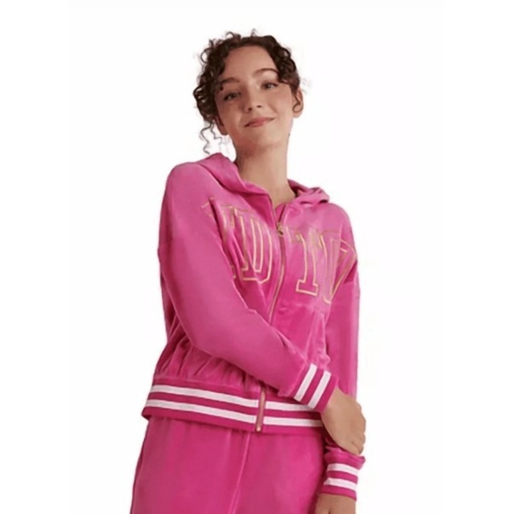 Limited Too‎ Girls Full Zip Pocket Hot Pink Velour Active Jogger Jacket Sz XL